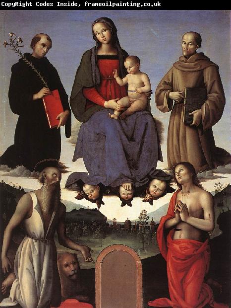 PERUGINO, Pietro Madonna and Child with Four Saints (Tezi Altarpiece) af